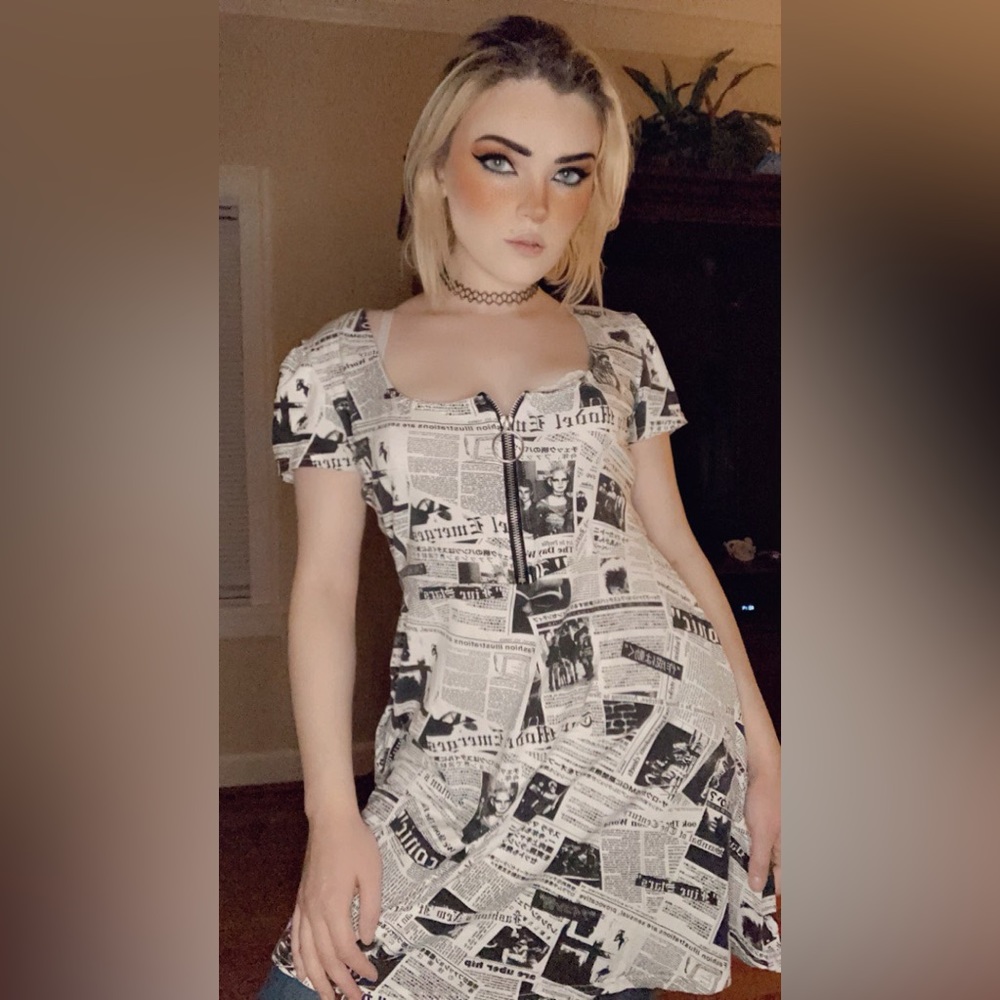 Current Mood Dolls Kill Newsprint Dress